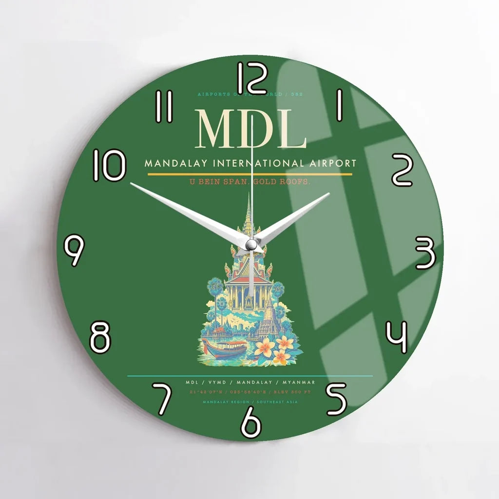 Mandalay International Airport (MDL) design on green no frame wall clock