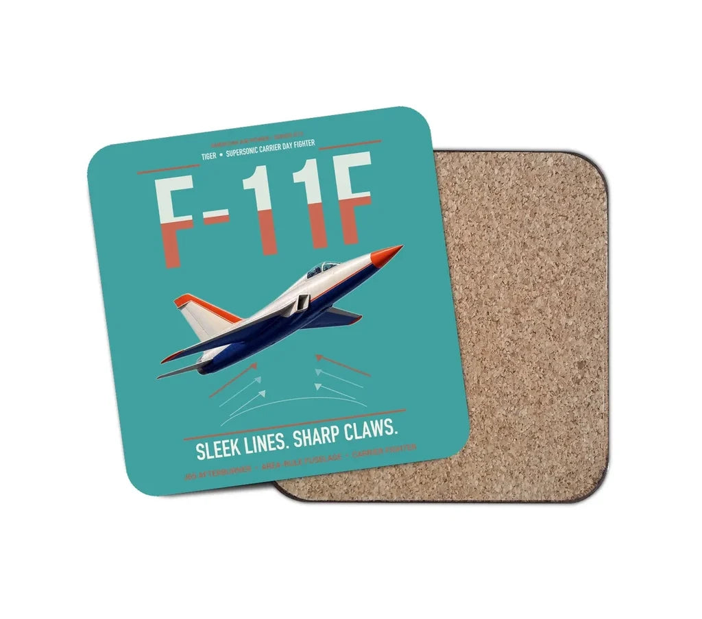 F-11F Tiger design on turquoise 1 piece coaster