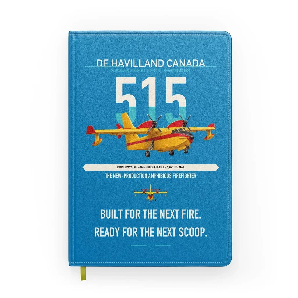 De Havilland Canadair 515 design on turquoise notebook