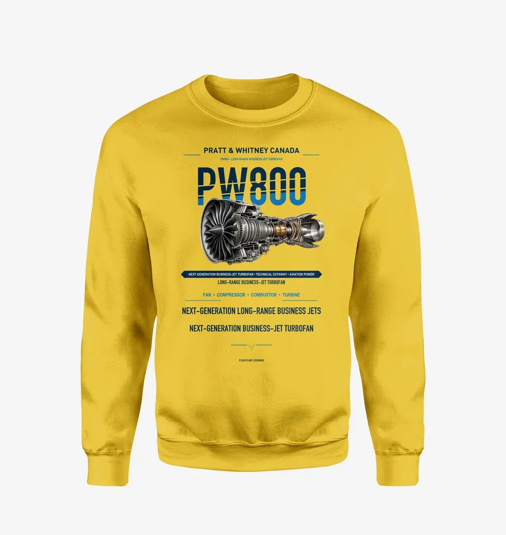 PW800 design on yellow sweatshirt