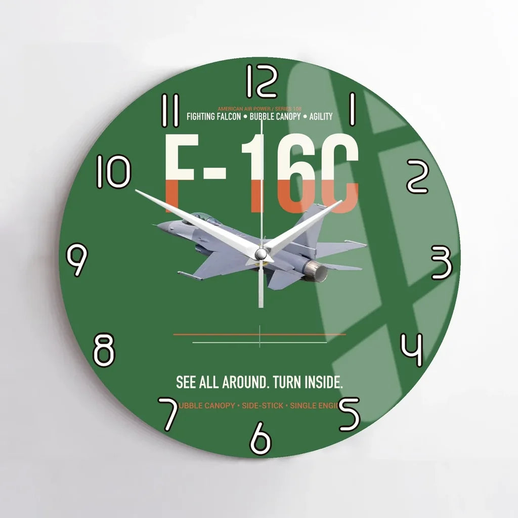 F-16C Fighting Falcon See All Around Turn Inside design on green no frame wall clock