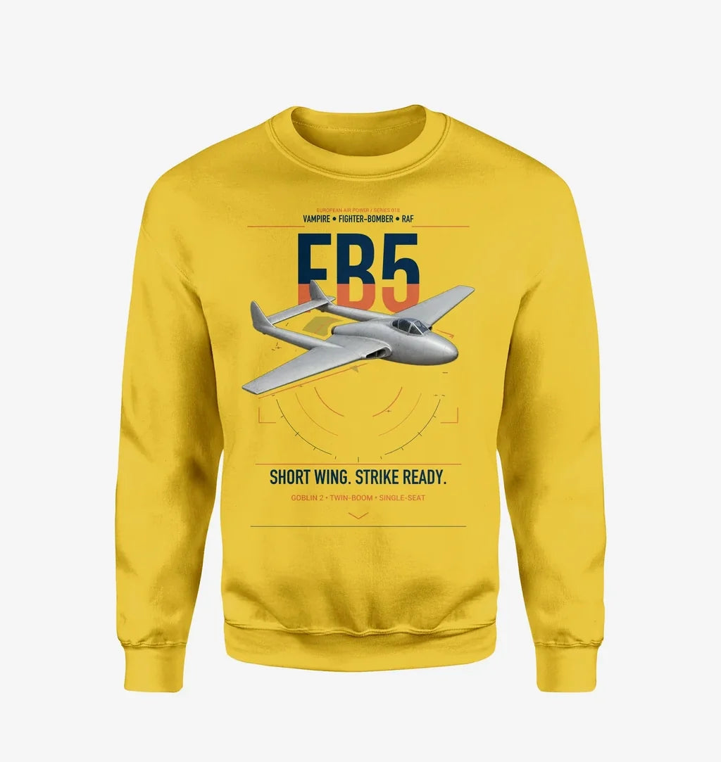 de Havilland Vampire FB5 design on yellow sweatshirt