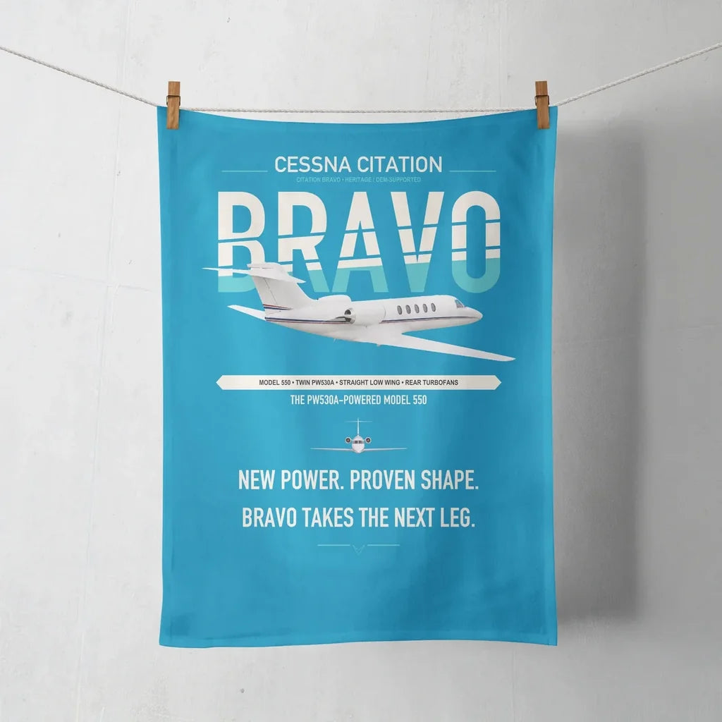 Cessna Citation Bravo design on turquoise towel