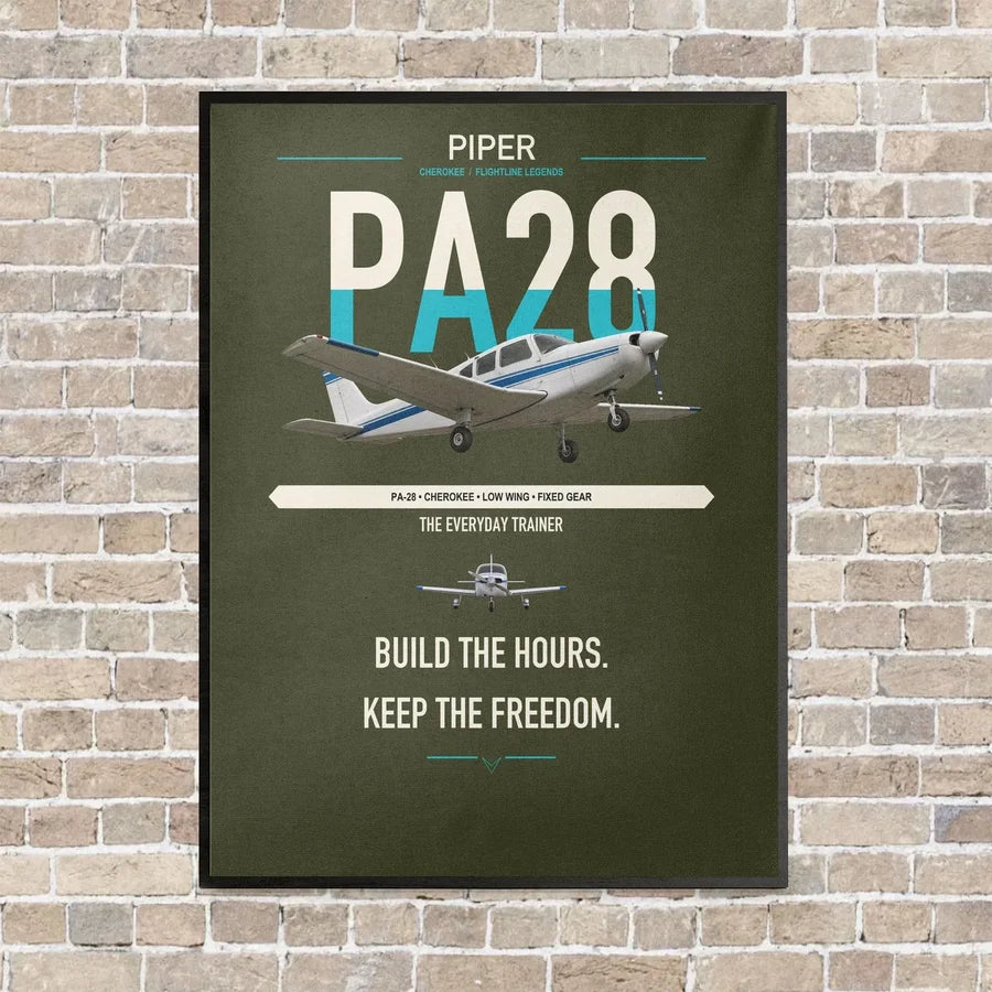 Piper PA-28 Cherokee vertical canvas print - framed - green army background