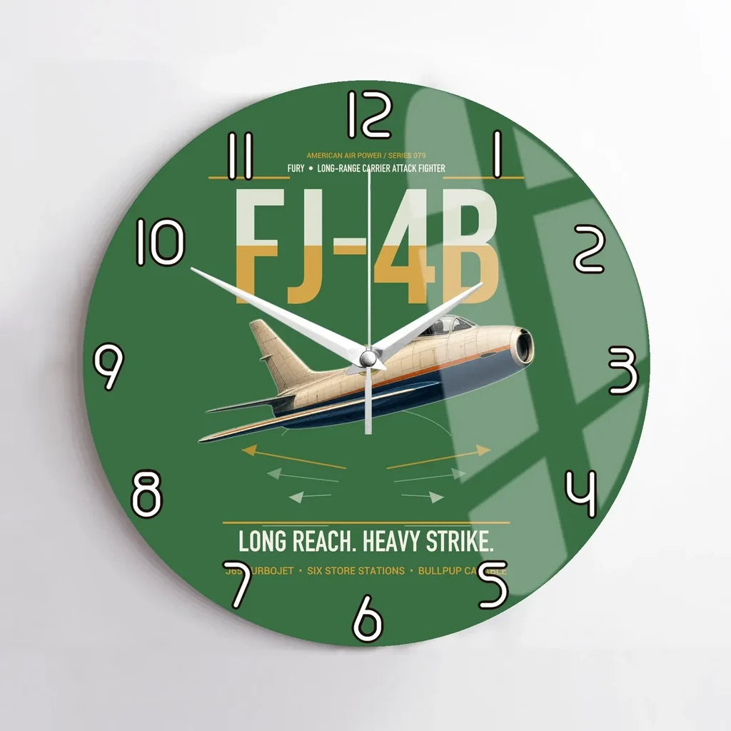 FJ-4B Fury design on green no frame wall clock