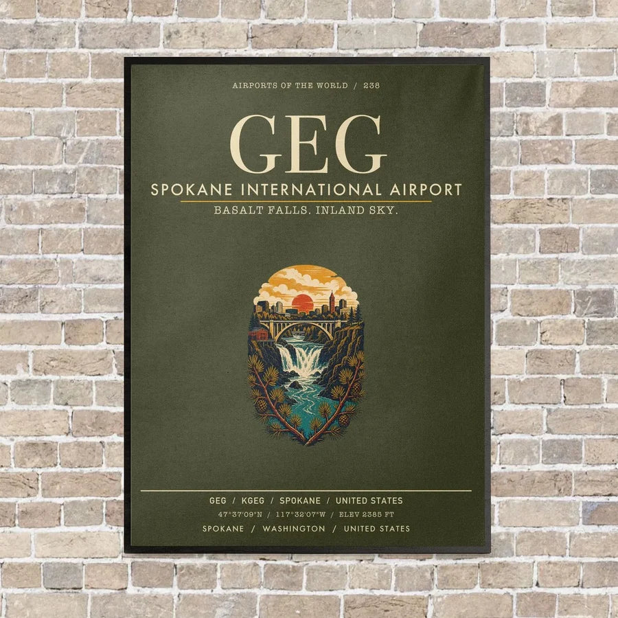 Spokane International Airport GEG vertical canvas print - framed - green army background