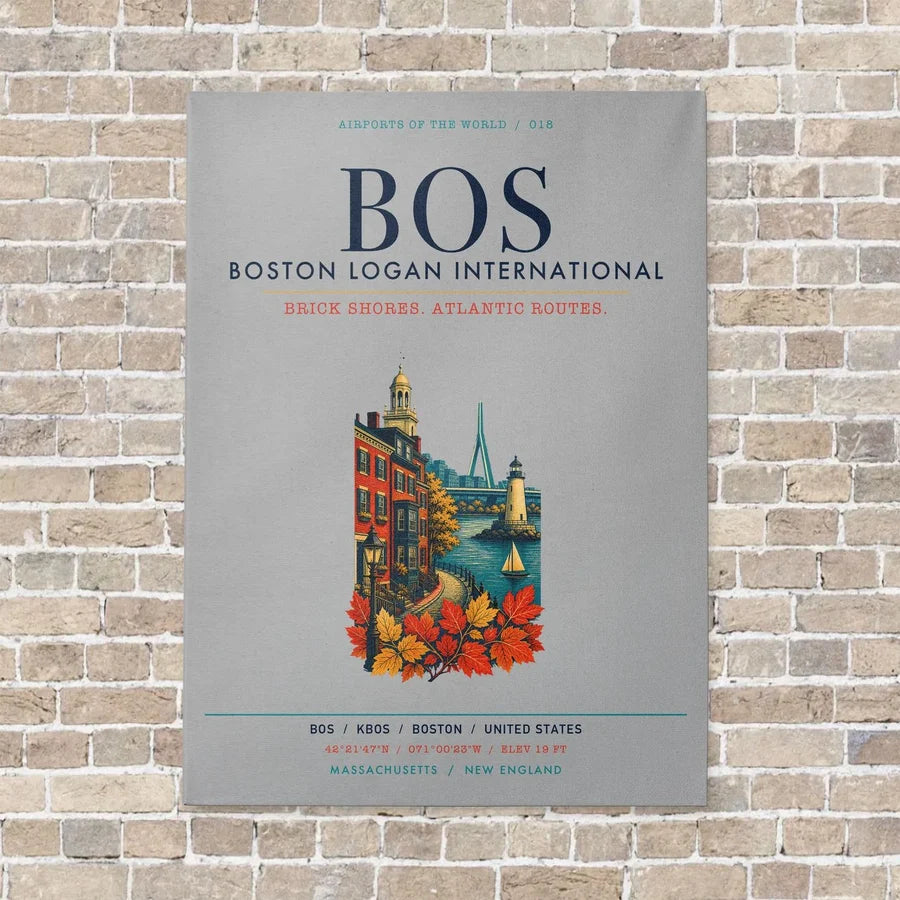 Boston Logan International Airport BOS vertical canvas print - no frame - light gray background