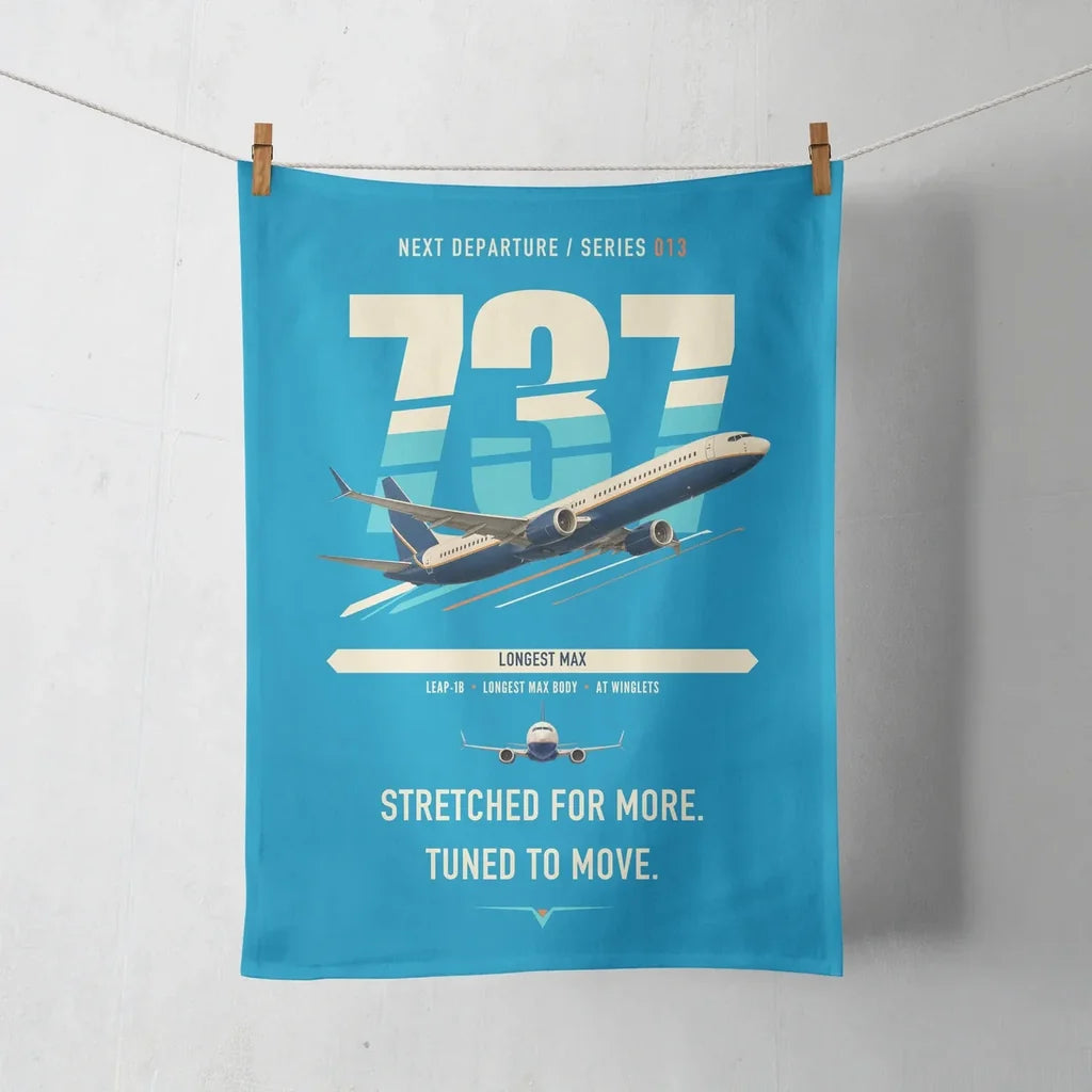 Boeing 737 MAX 10 design on turquoise towel