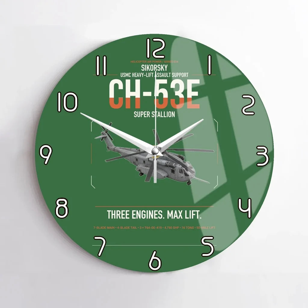 Sikorsky CH-53E Super Stallion design on green no frame wall clock