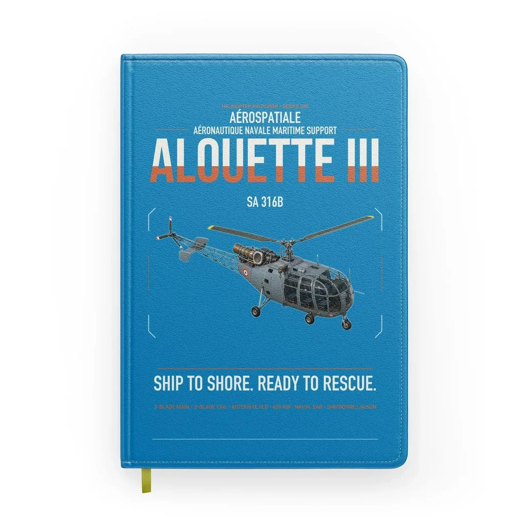 Aérospatiale SA 316B Alouette III design on turquoise notebook