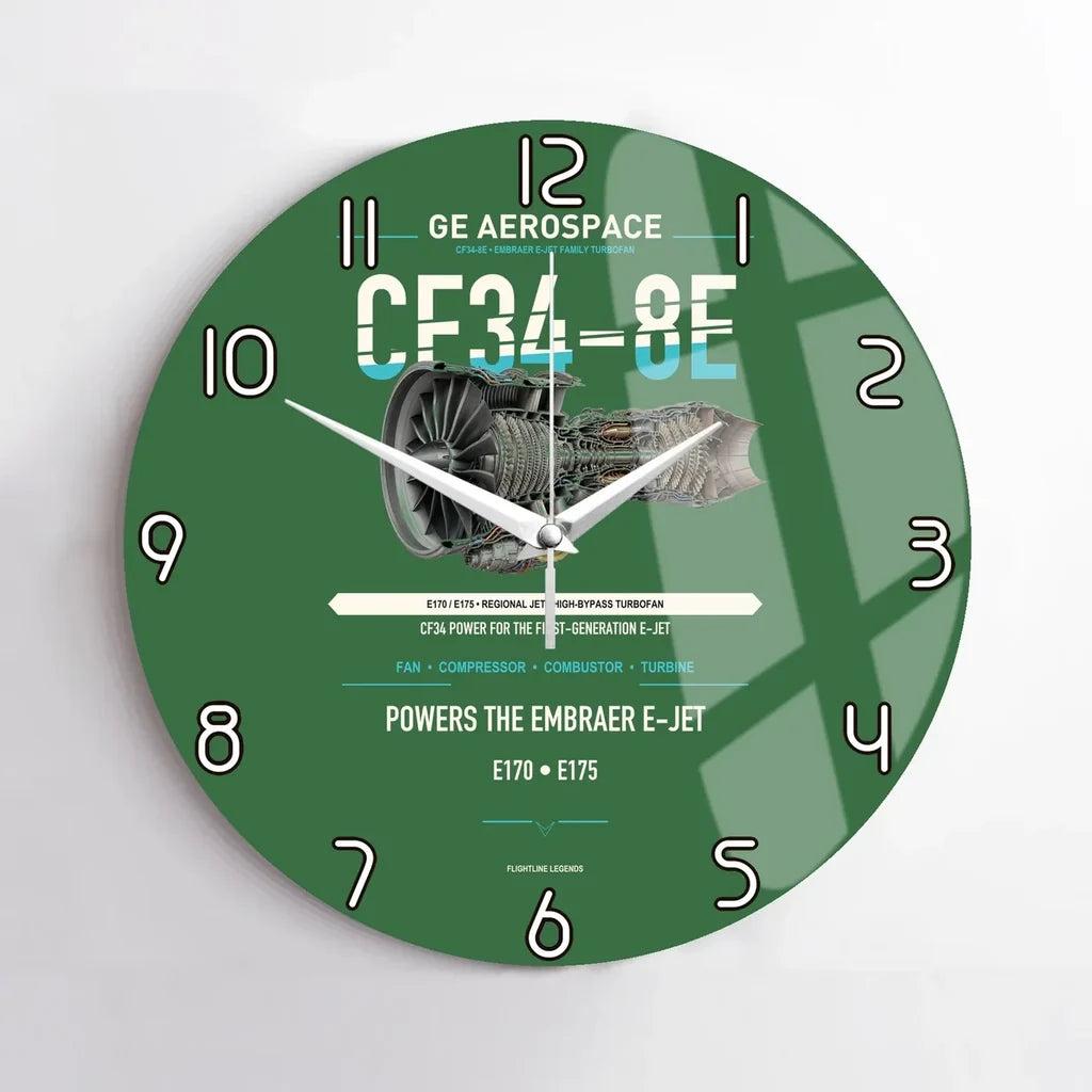 CF34-8E design on green no frame wall clock