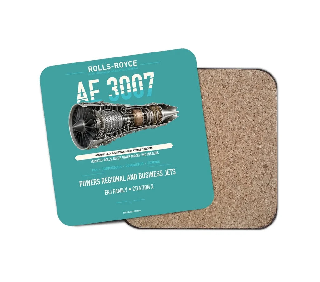 AE 3007 design on turquoise 1 piece coaster