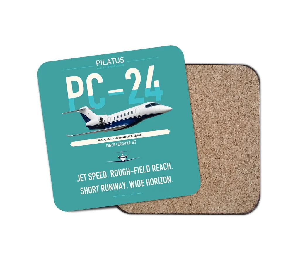Pilatus PC-24 design on turquoise 1 piece coaster