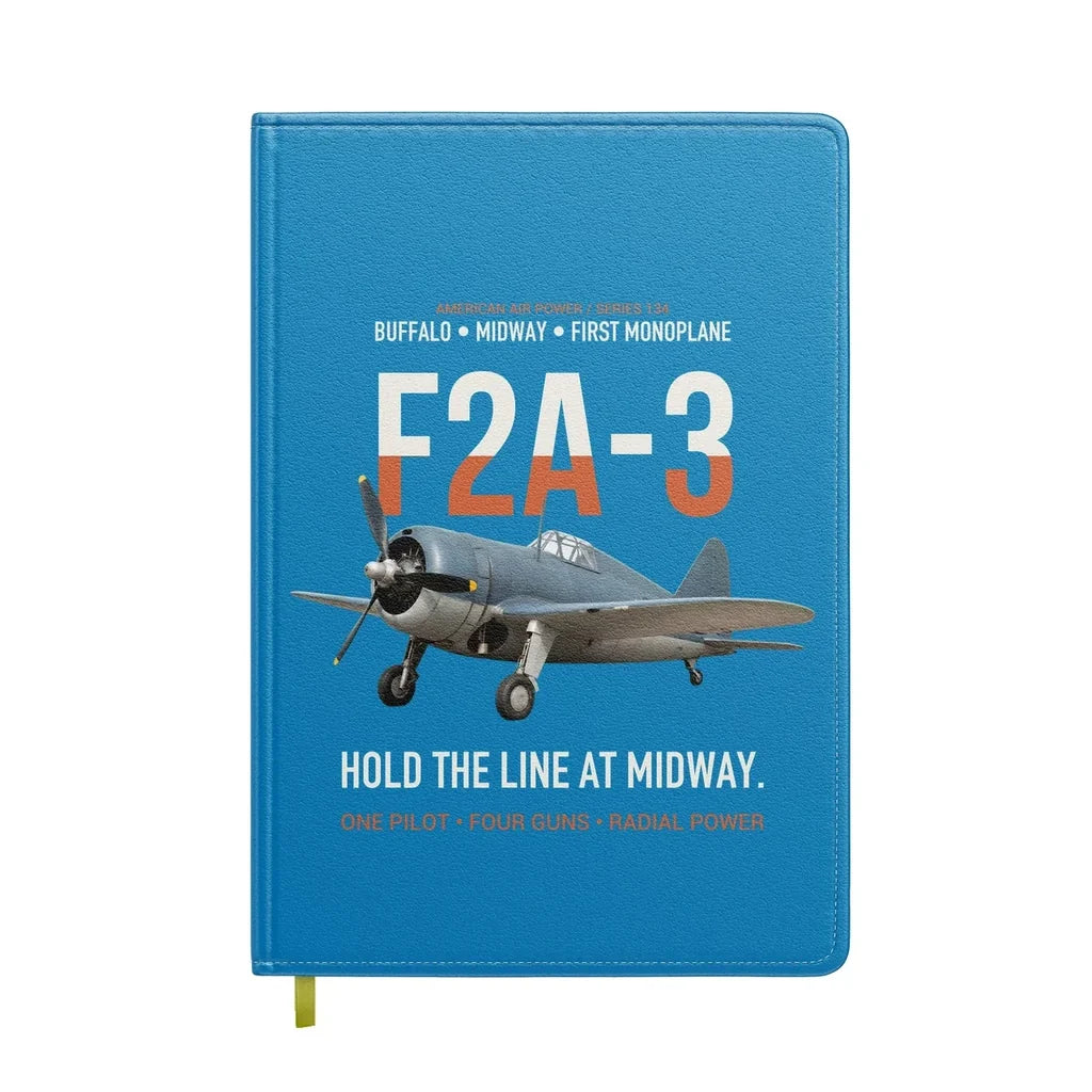 F2A-3 Buffalo Hold the Line at Midway design on turquoise notebook