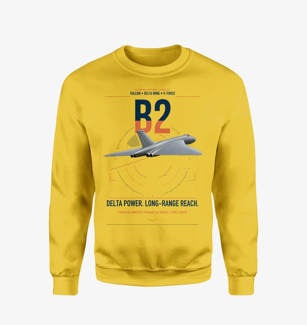 Avro Vulcan B2 design on yellow sweatshirt