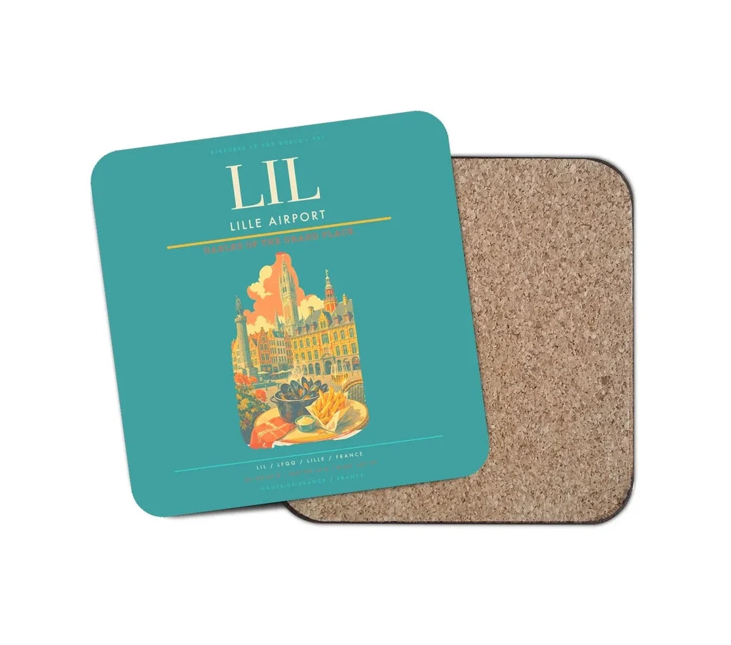 Lille Airport (LIL) design on turquoise 1 piece coaster