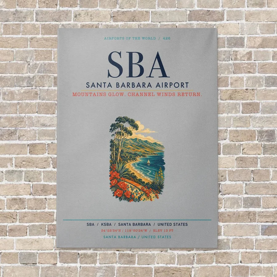 Santa Barbara Airport SBA vertical canvas print - no frame - light gray background