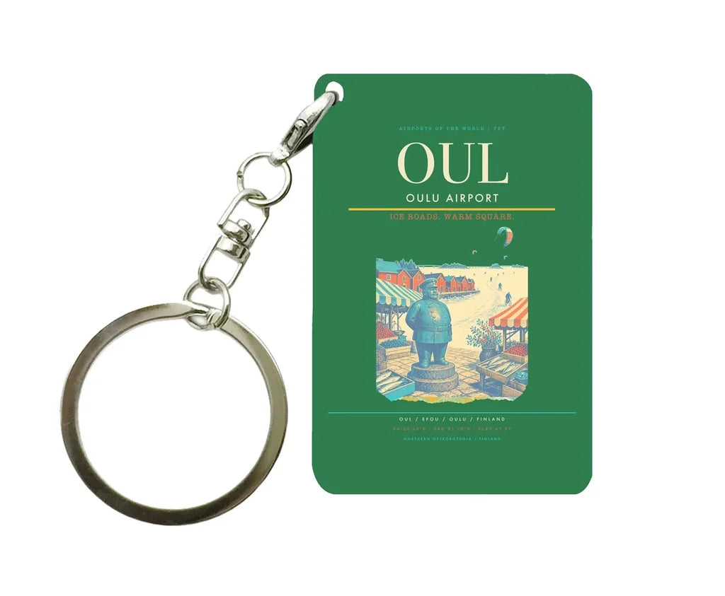Oulu Airport (OUL) design on green key chain