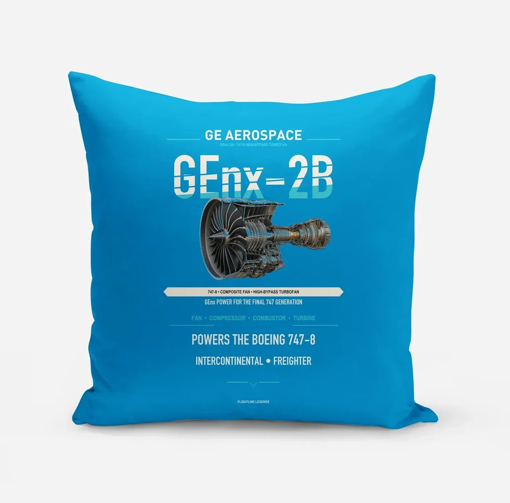 GEnx-2B design on turquoise pillow