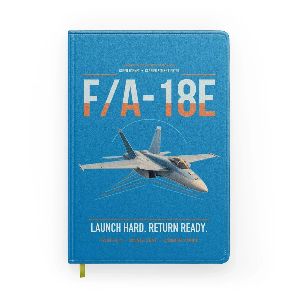 F-A-18E Super Hornet design on turquoise notebook