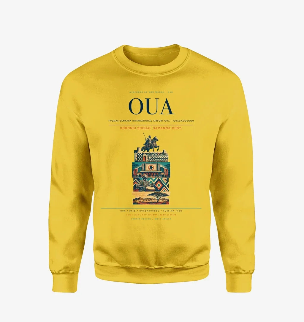 Thomas Sankara International Airport (OUA) design on yellow sweatshirt