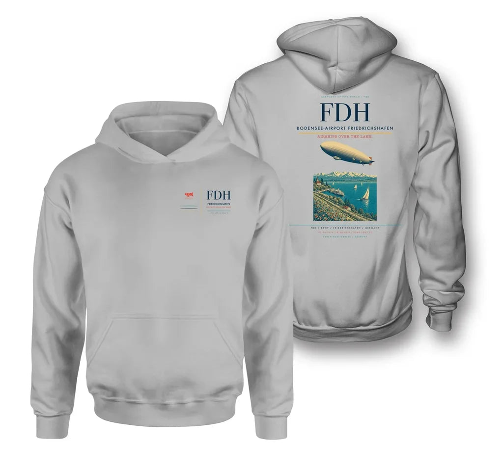 Bodensee-Airport Friedrichshafen (FDH) design on light gray double-side hoodie