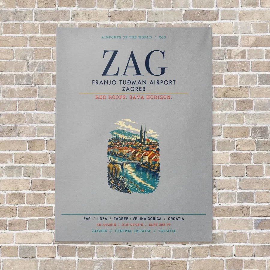 Franjo Tuđman Airport Zagreb ZAG vertical canvas print - no frame - light gray background