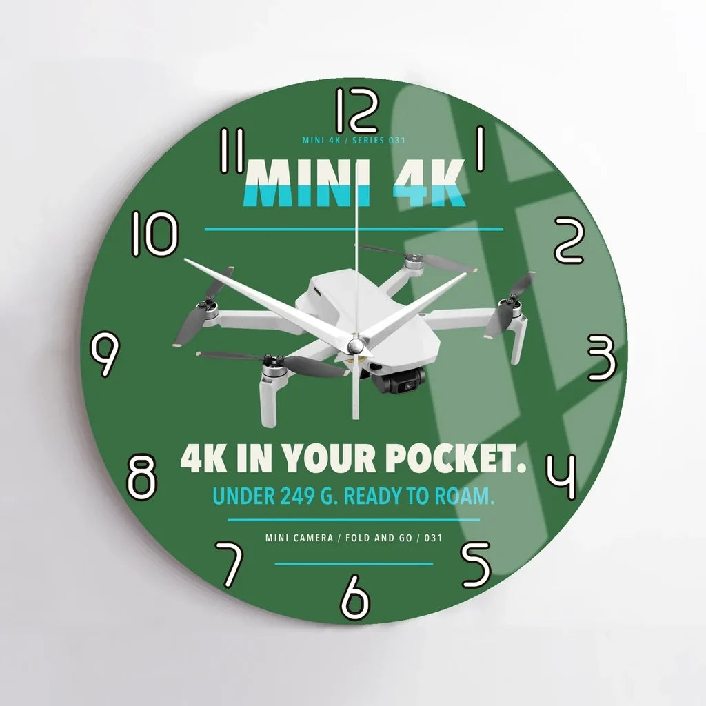 DJI Mini 4K design on green no frame wall clock