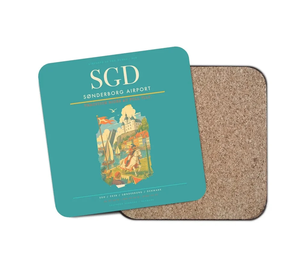 Sønderborg Airport (SGD) design on turquoise 1 piece coaster