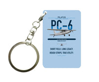 Thumbnail for Pilatus PC-6 Porter design on light blue designed key chain, double-side print
