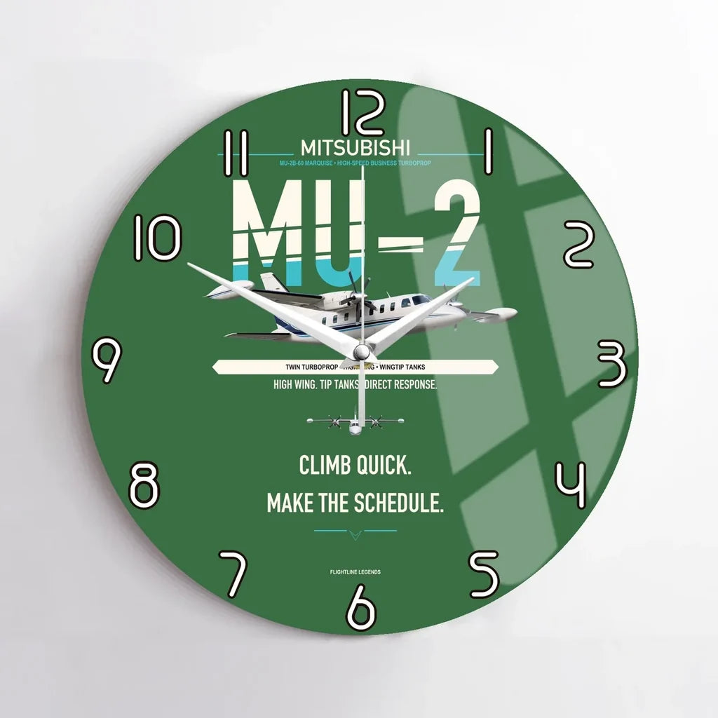 Mitsubishi MU-2B-60 Marquise design on green no frame wall clock
