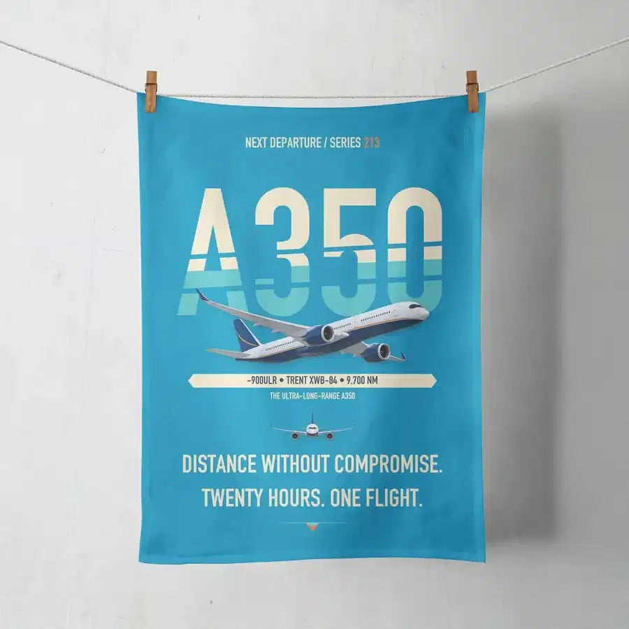 Airbus A350-900ULR design on turquoise towel