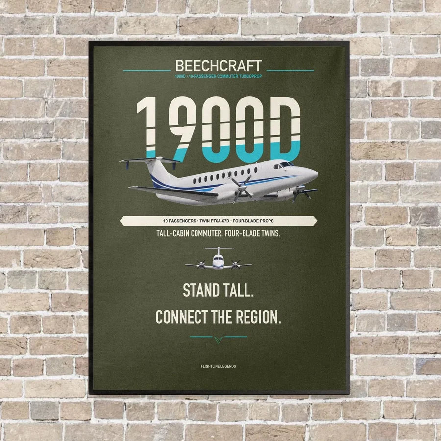 Beechcraft 1900D vertical canvas print - framed - green army background