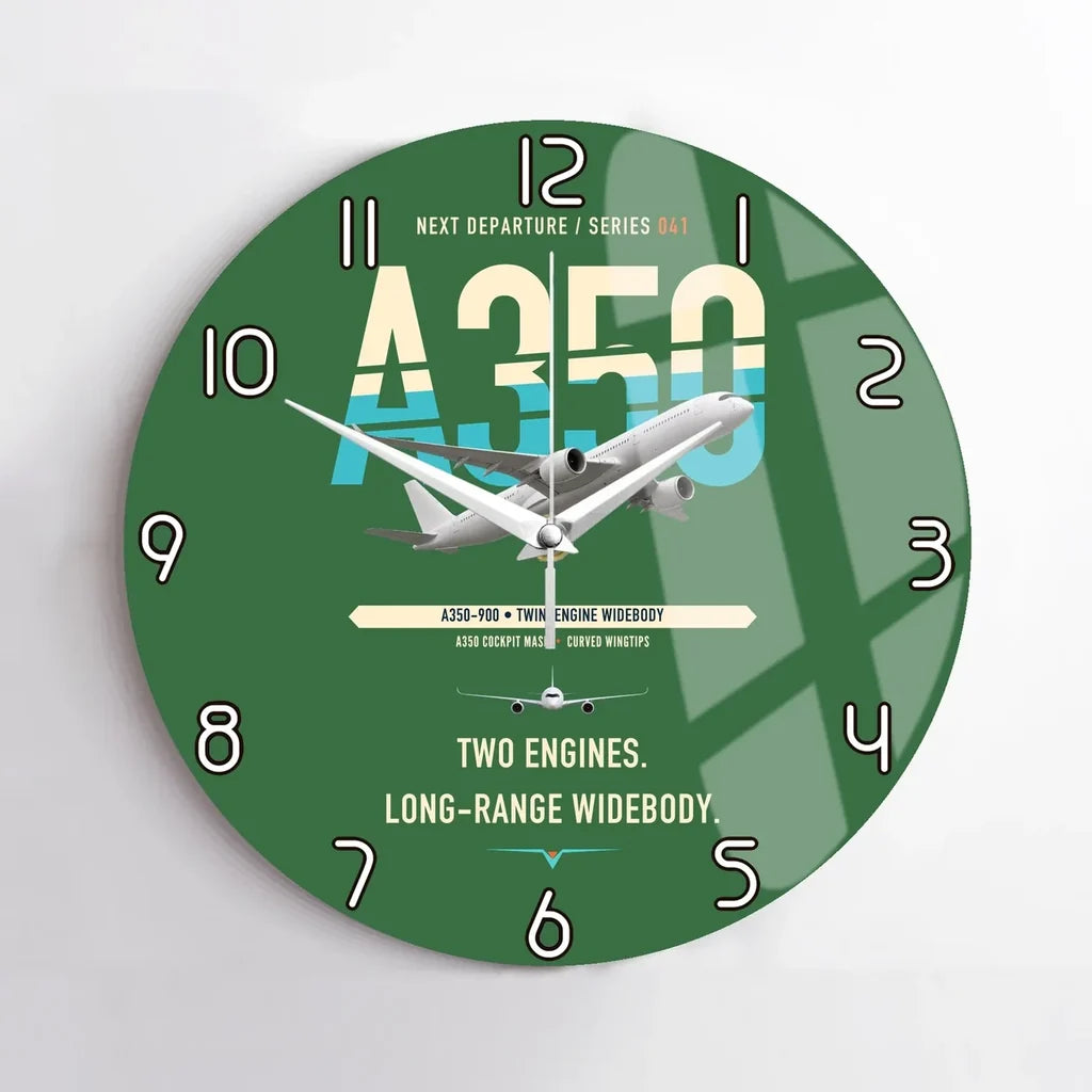 Airbus A350-900 design on green no frame wall clock