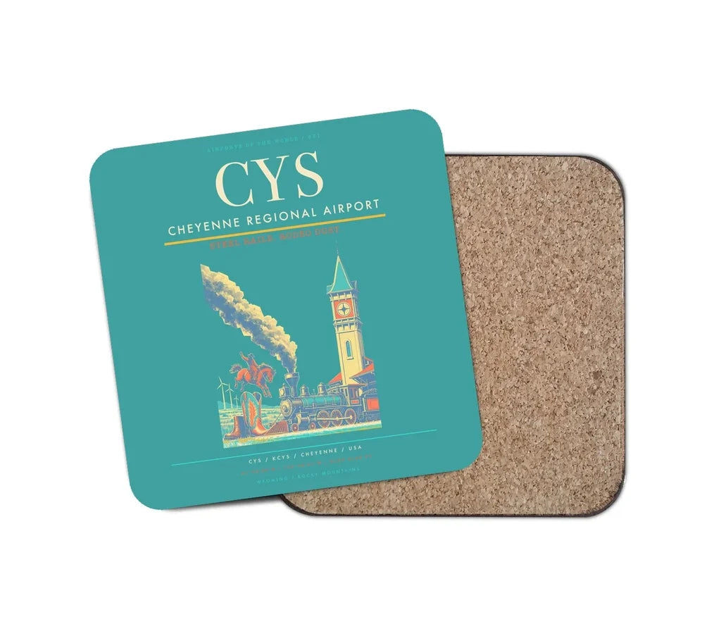 Cheyenne Regional Airport (CYS) design on turquoise 1 piece coaster