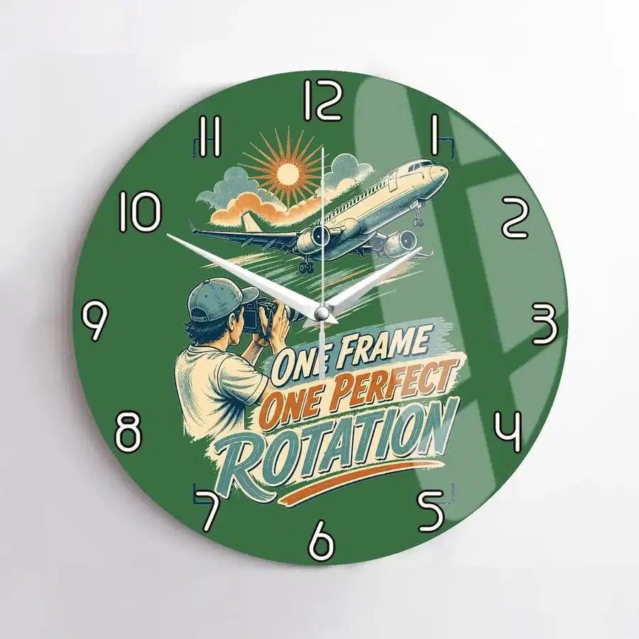 One Frame One Perfect Rotation design on green no frame wall clock