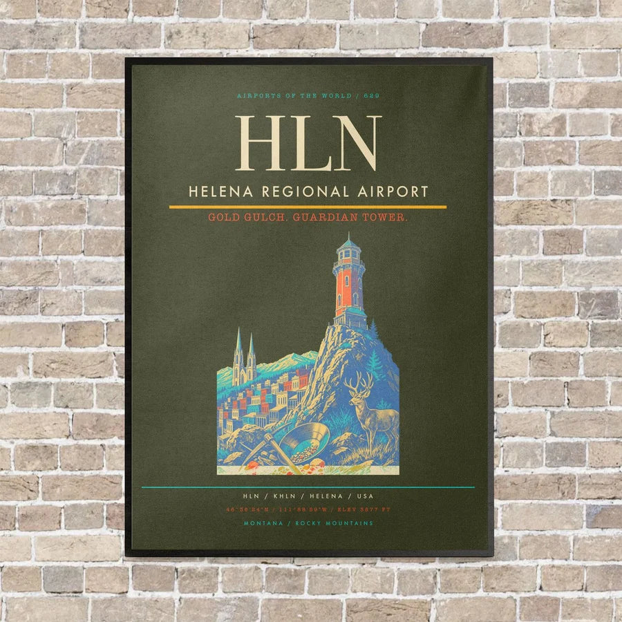 Helena Regional Airport HLN vertical canvas print - framed - green army background
