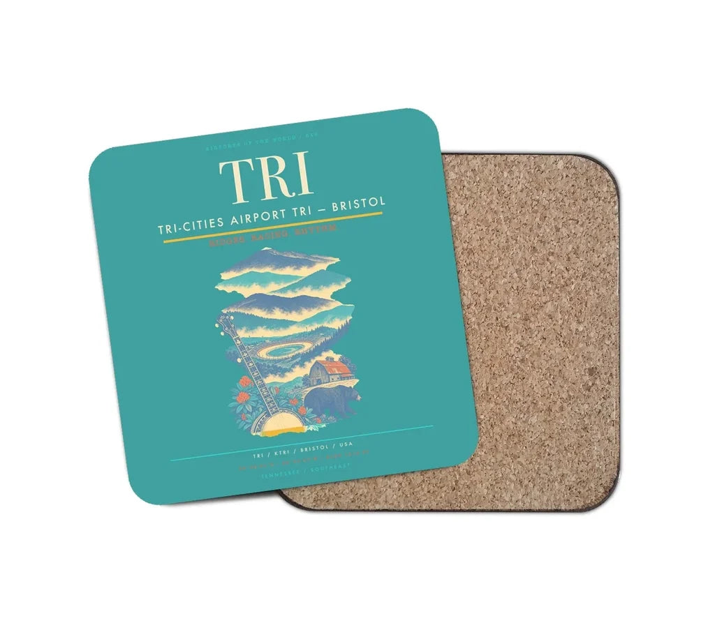 Tri-Cities Airport (TRI) design on turquoise 1 piece coaster