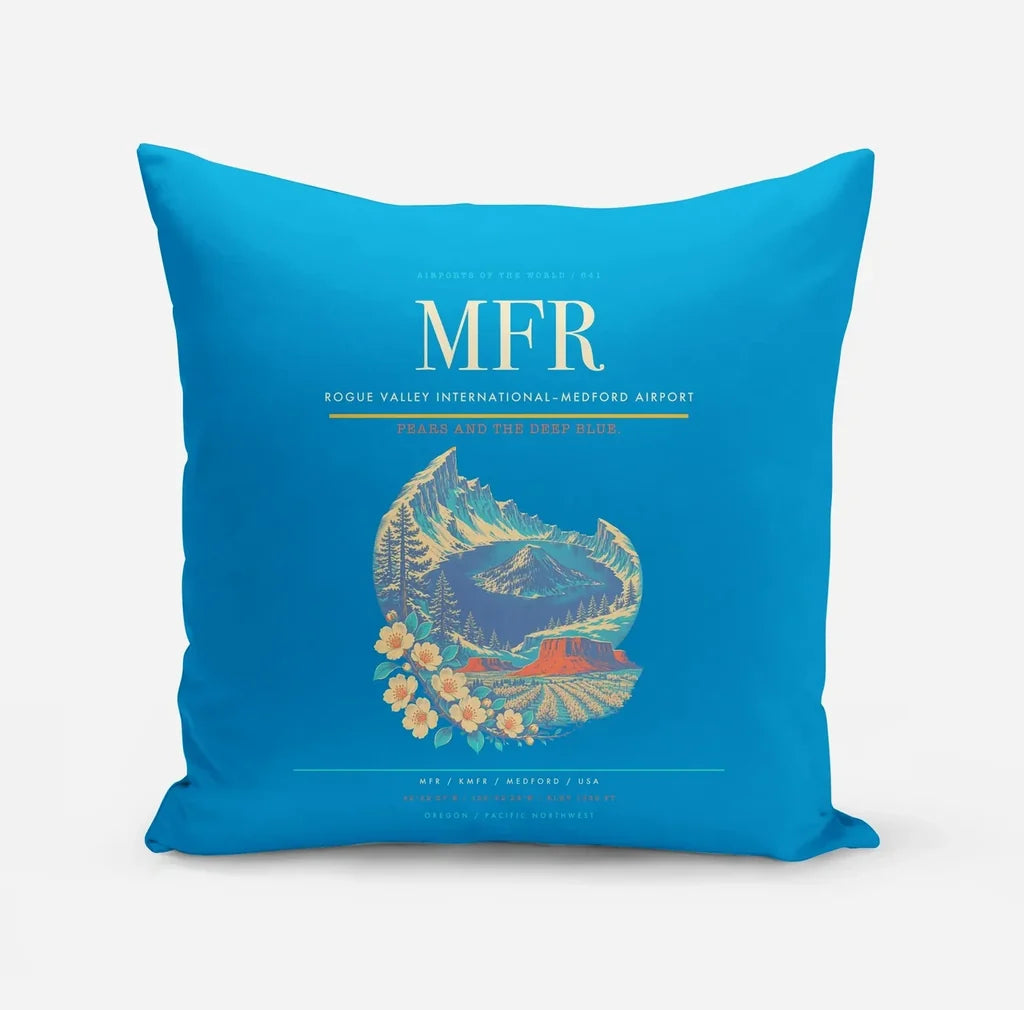 Rogue Valley International–Medford Airport (MFR) design on turquoise pillow