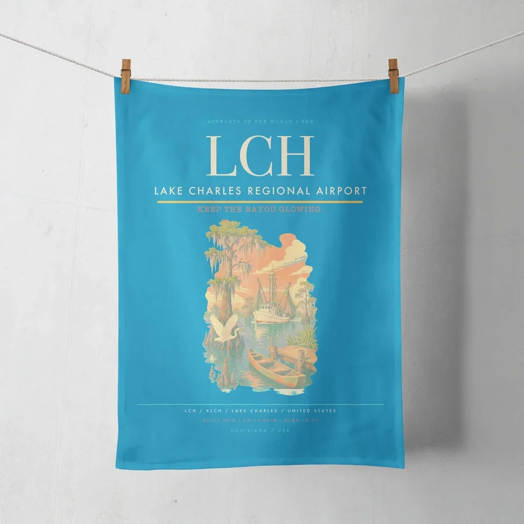 Lake Charles Regional Airport (LCH) design on turquoise towel