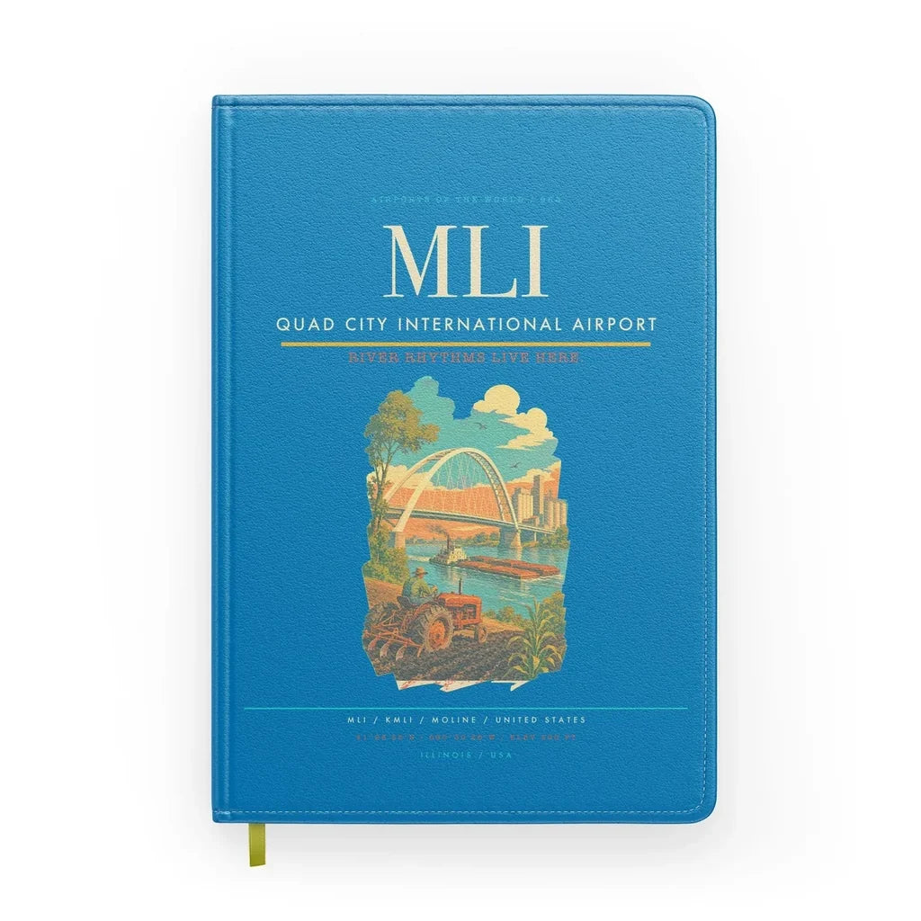 Quad City International Airport (MLI) design on turquoise notebook