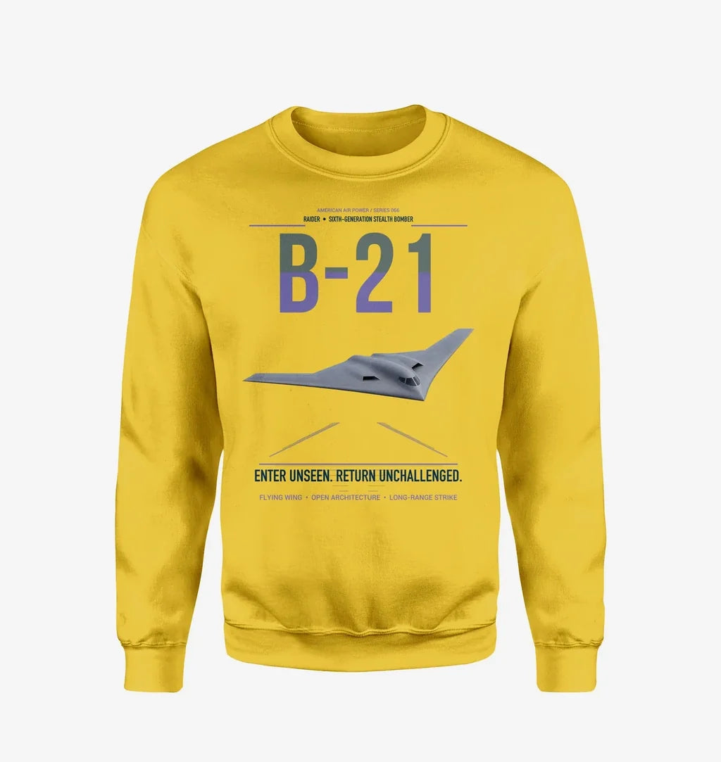 B-21 Raider design on yellow sweatshirt