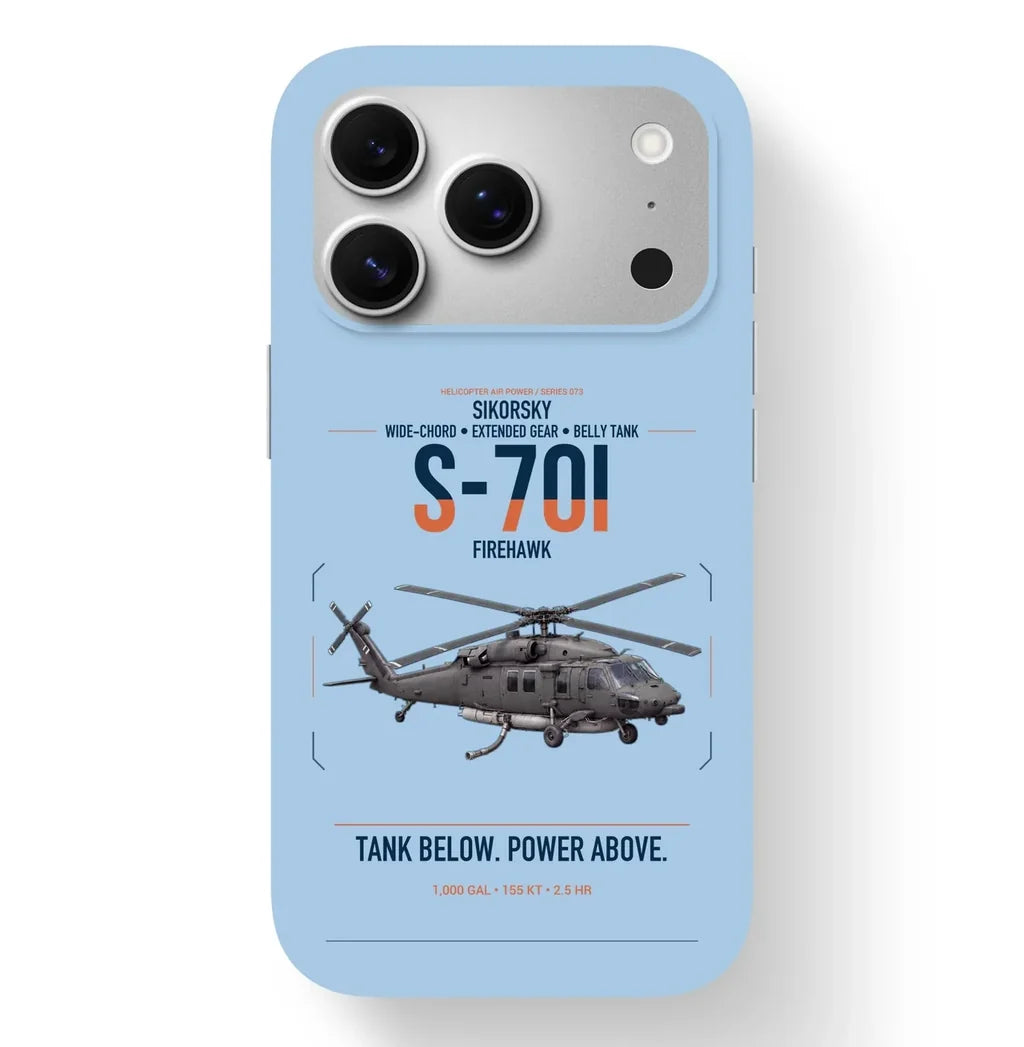 Sikorsky S-70i FIREHAWK design on light blue magsafe iphone case, for iPhone 17 Pro