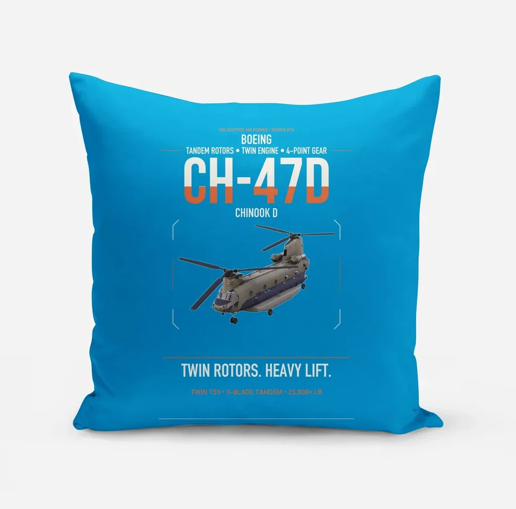 Boeing CH-47D design on turquoise pillow