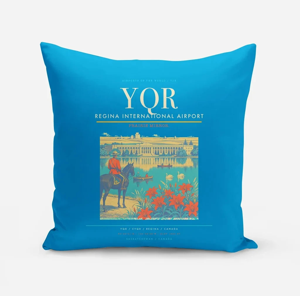 Regina International Airport (YQR) design on turquoise pillow