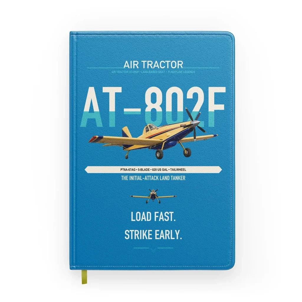 Air Tractor AT-802F design on turquoise notebook