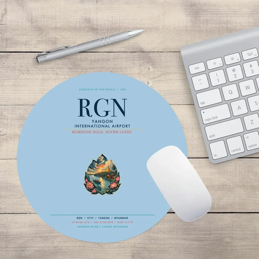 Yangon International Airport (RGN) design on light blue round mouse pad