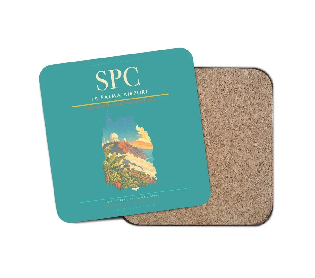 La Palma Airport (SPC) design on turquoise 1 piece coaster