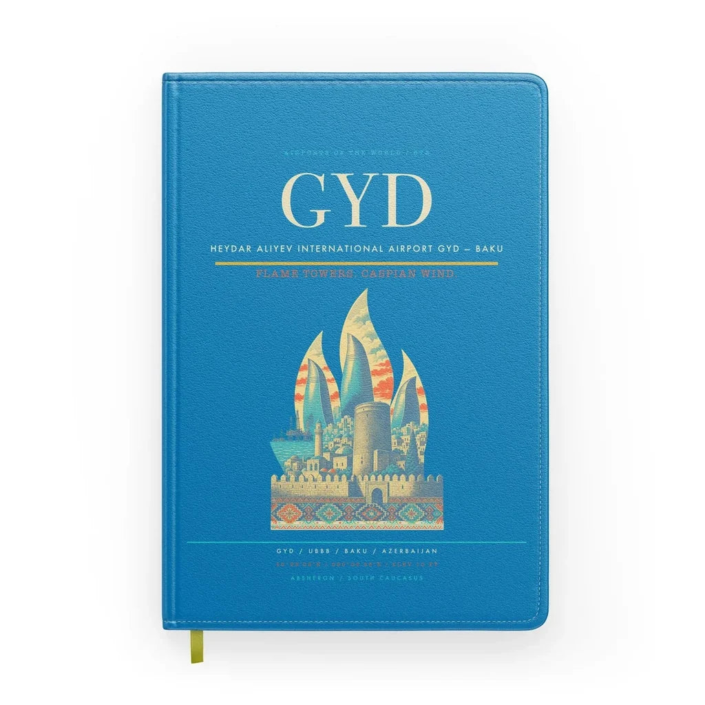 Heydar Aliyev International Airport (GYD) design on turquoise notebook