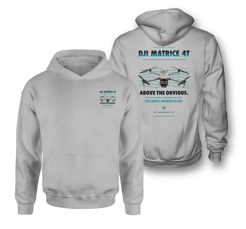 DJI Matrice 4T design on light gray hoodie